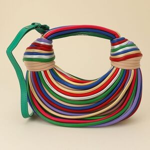 Colorful Knotted Handbag Crescent Bag Shoulder Purse Leather Womens Accessory